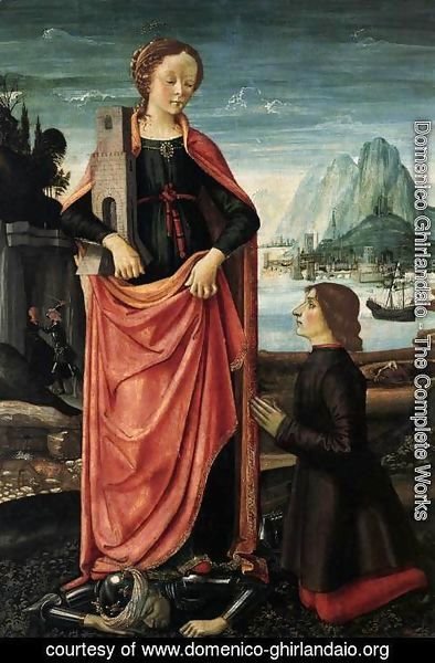 Domenico Ghirlandaio - St Barbara Crushing her Infidel Father, with a Kneeling Donor c. 1473